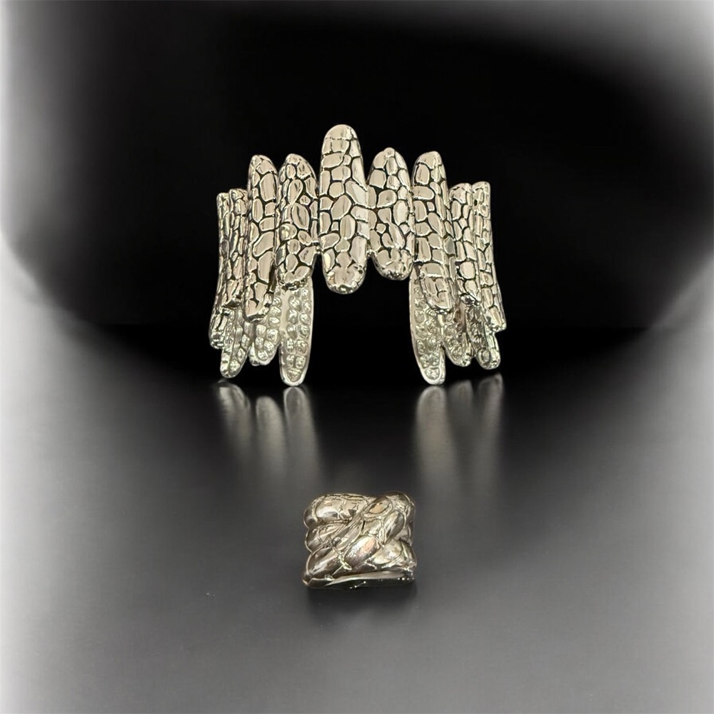 John Hardy-inspired Silver Set (Ring + Adjustable Bracelet)